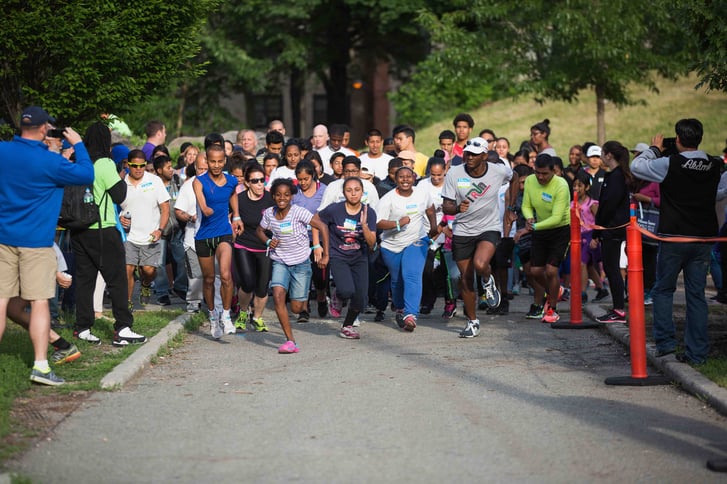 Runners at the start of the first-ever NYRR Open Run at St. Mary's Park in the Bronx on June 3, 2015