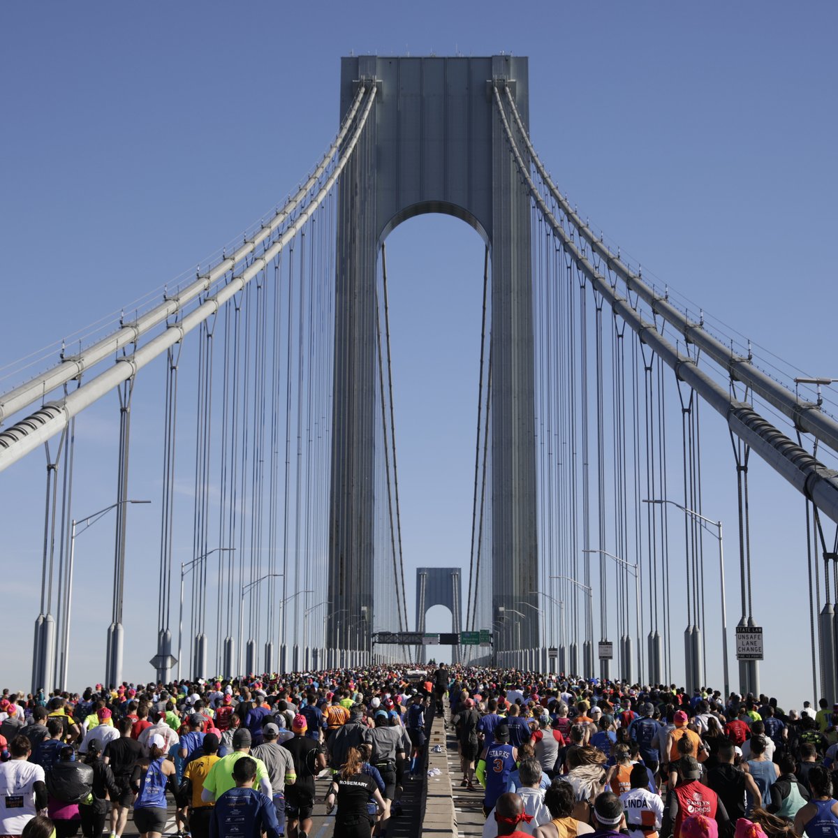 Runners crossing the Verrazano-Narrows Bridge during the TCS New York City Marathon