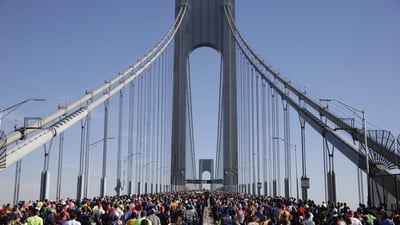 Runners crossing the Verrazano-Narrows Bridge during the TCS New York City Marathon
