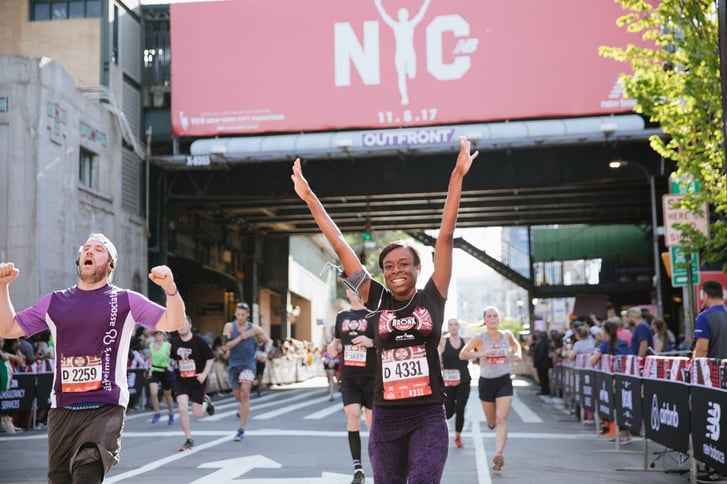 Runner celebrating during the Bronx 10 Mile
