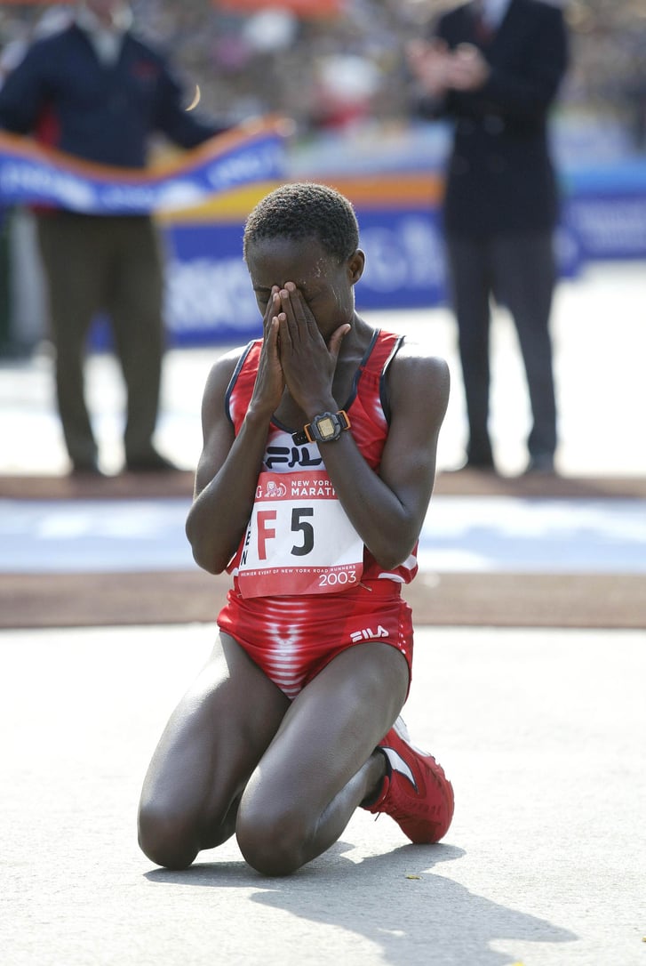 Margaret Okayo after winning 2003 New York City Marathon