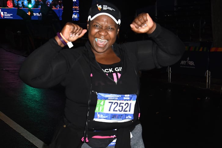 Angela Wint near finish line of 2017 TCS New York City Marathon