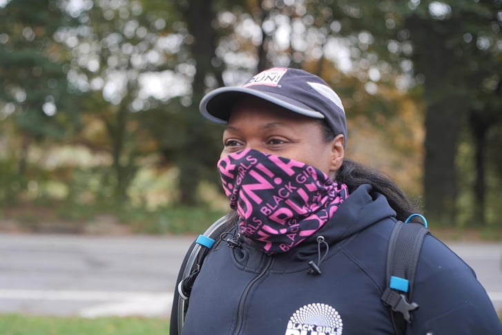 Angela Wint wearing a mask