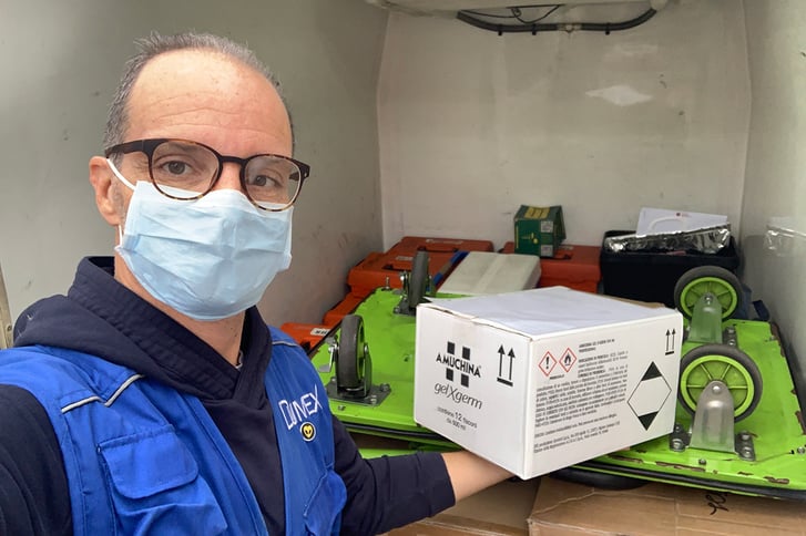 Claudio Grassi wearing mask at work