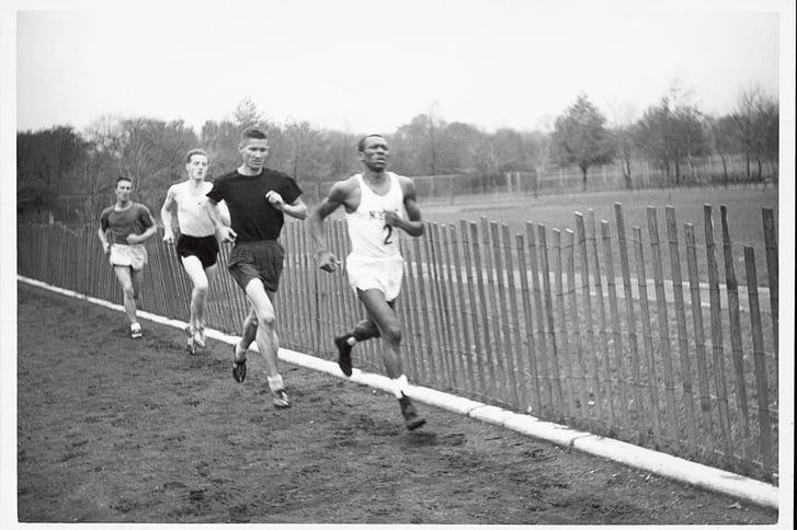 Ted Corbitt and other runners racing in Van Cortlandt park in late 1950s