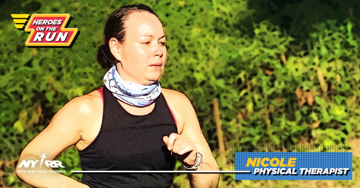 Nicole Pieszchata running with Heroes on the Run text overlay