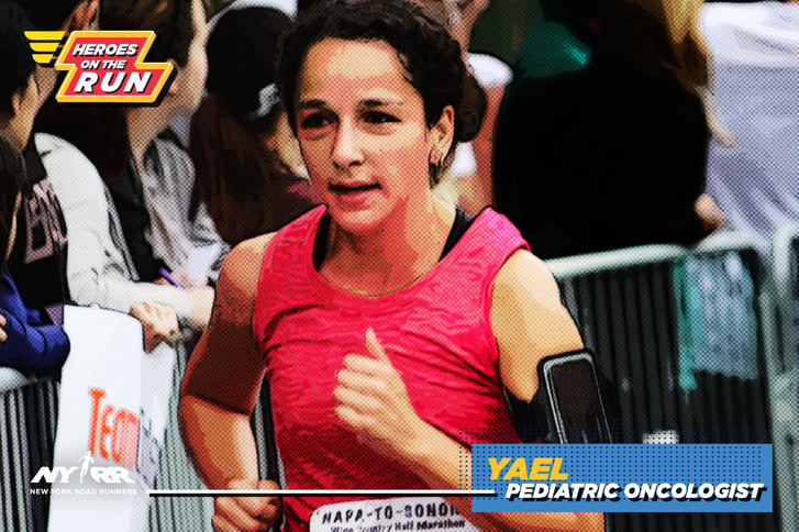 Dr. Yael Mosse running with Heroes on the Run text overlay