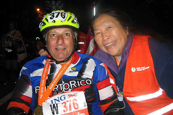 Jeanie Jee and athlete at New York City Marathon