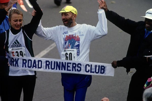 Fred Lebow finishing 1992 New York City Marathon