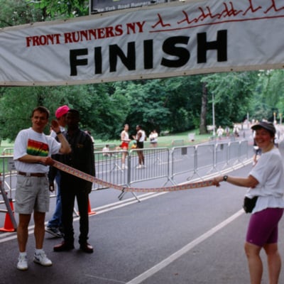 Pride Run finish line Jay Puck & Ruth Gursky 1995