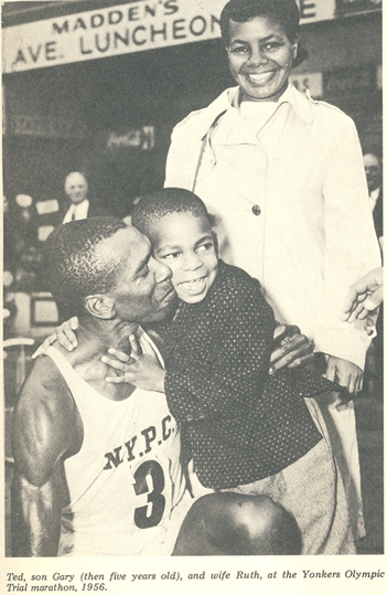 Gary Corbitt with his parents after the 1956 Yonkers Marathon.