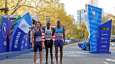 Top three men finishers of the Dash to the Finish