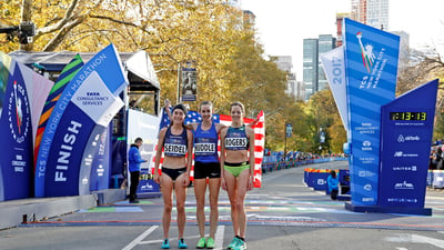 Top three women finishers of the Dash to the Finish