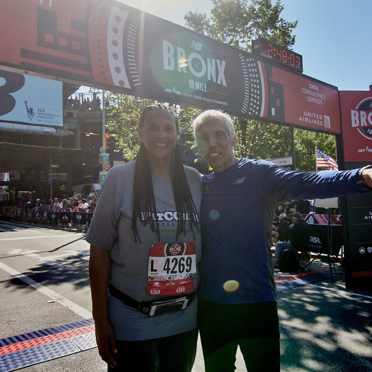 Margie Sabathia and Peter Ciaccia at the finish line.