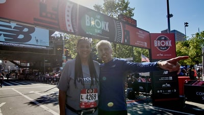 Margie Sabathia and Peter Ciaccia at the finish line.