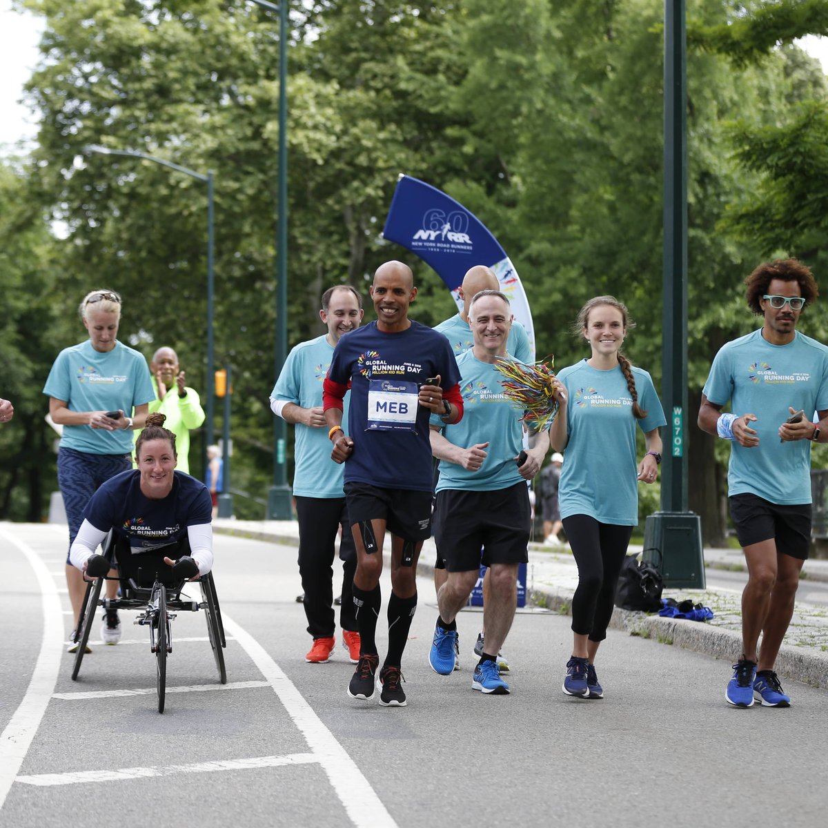 TCS New York City Marathon champions Kathrine Switzer, Tatyana McFadden and Meb Keflezighi are joined by NYRR Staff, running the NYRR Virtual Global Running Day 1M in Central Park.