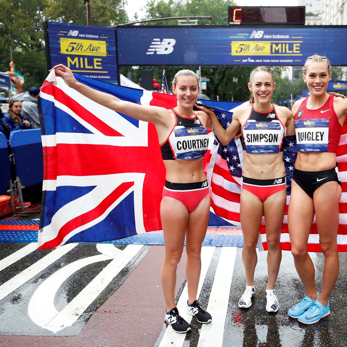 Pro women's top three finishers at the 2018 New Balance 5th Avenue Mile (L-R): Melissa Courtney, 3rd; Jenny Simpson, 1st; Colleen Quigley, 2nd