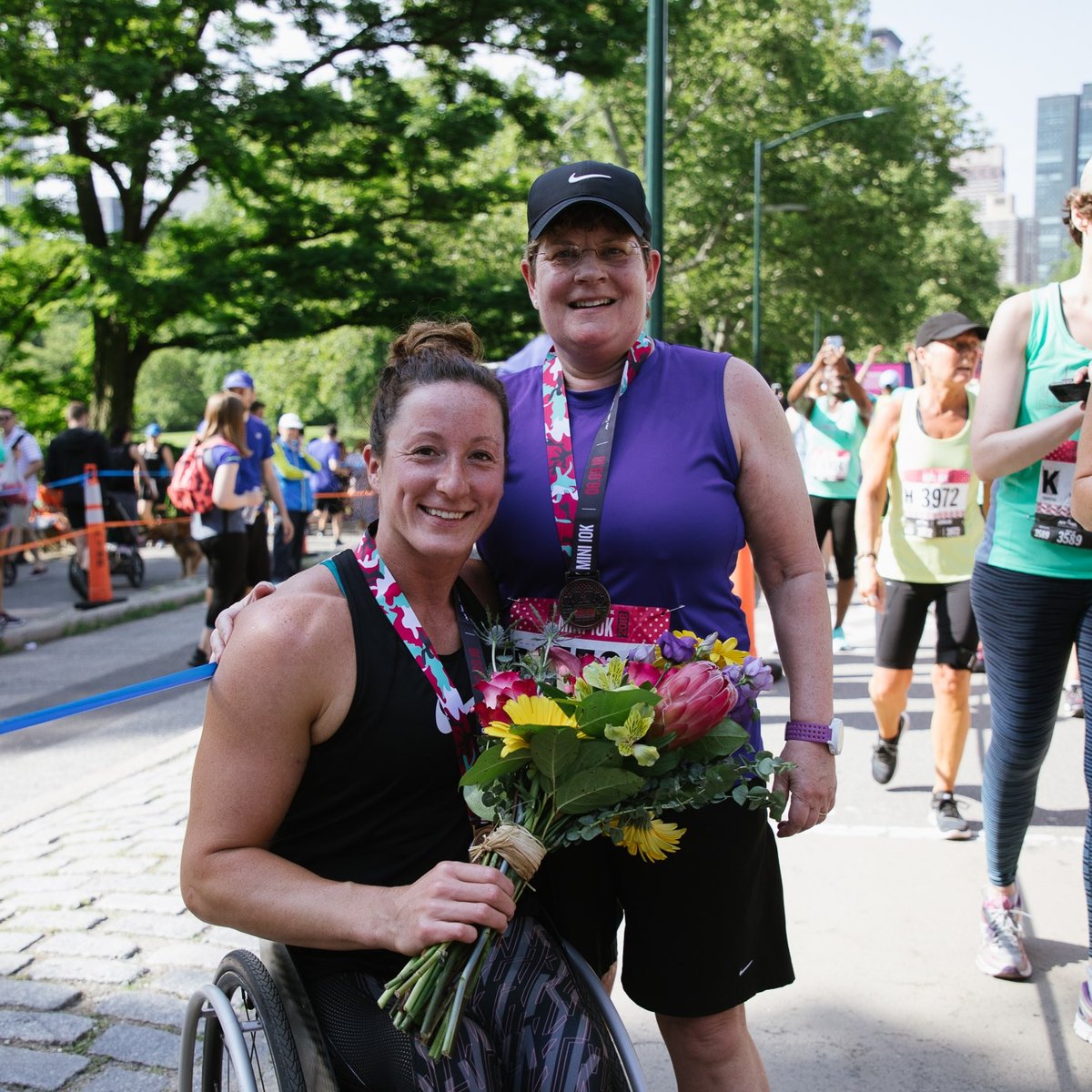 Tatyana McFadden and her mother after both finished the race