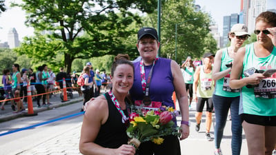 Tatyana McFadden and her mother after both finished the race