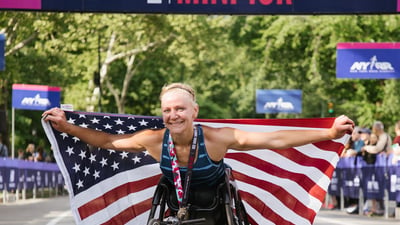Susannah Scaroni won the first-ever wheelchair division title at the NYRR New York Mini 10K