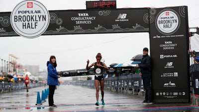 Askale Merachi won the women's race at the 2018 Popular Brooklyn Half