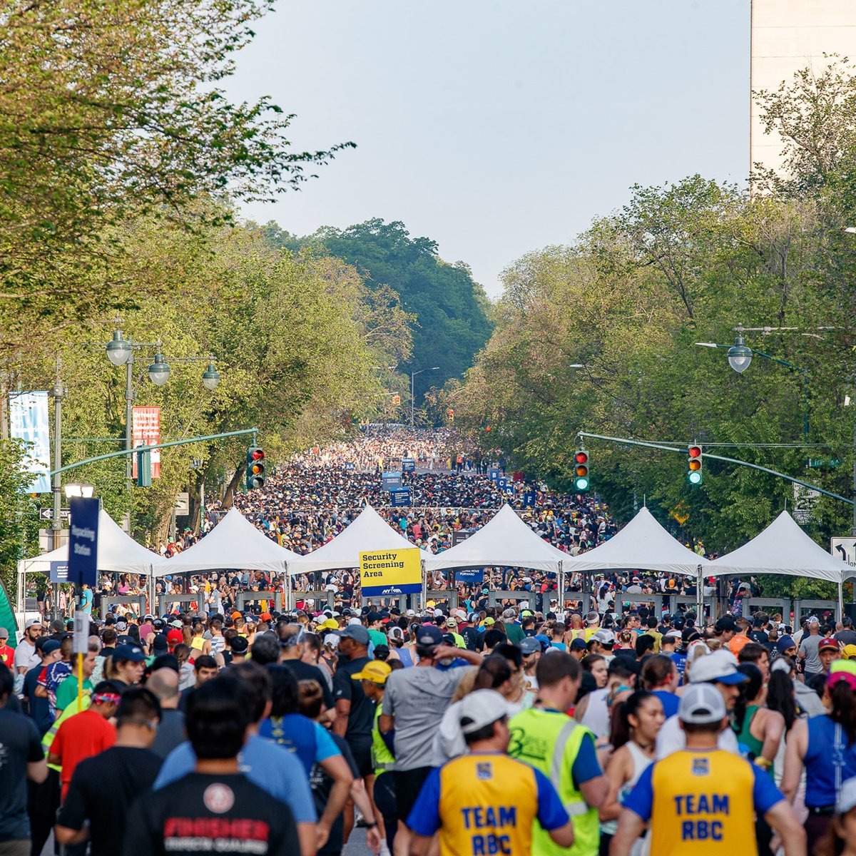 Runners in the start village at the RBC Brooklyn Half