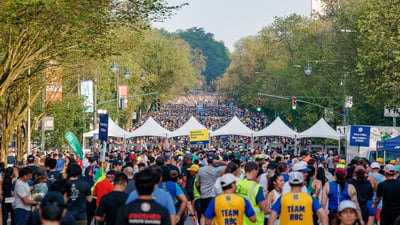 Runners in the start village at the RBC Brooklyn Half