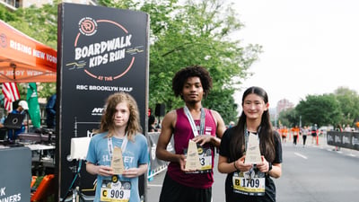 Young Rising runners at the 2025 Boardwalk Kids Run at the RBC Brooklyn Half