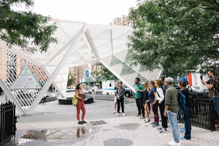 NYRR staff and LGBT History Sites tour guide at NYC AIDS Memorial