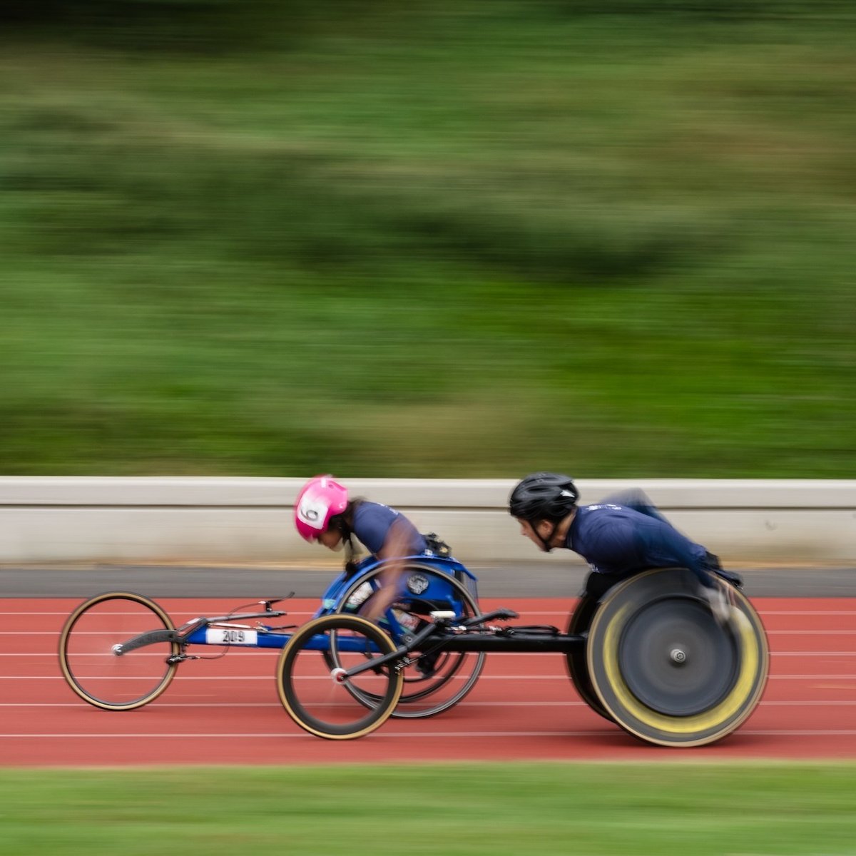 Youth wheelchair athlete on the track.