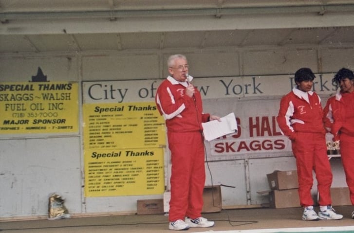 Lou Nicholas at an early Queens Half Marathon