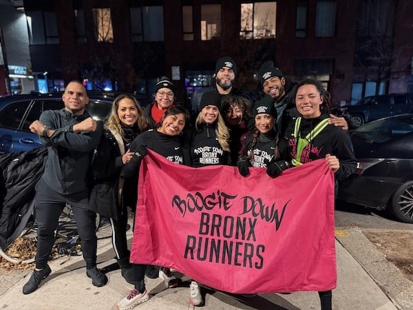 Boogie Down Bronx Runners with pink banner