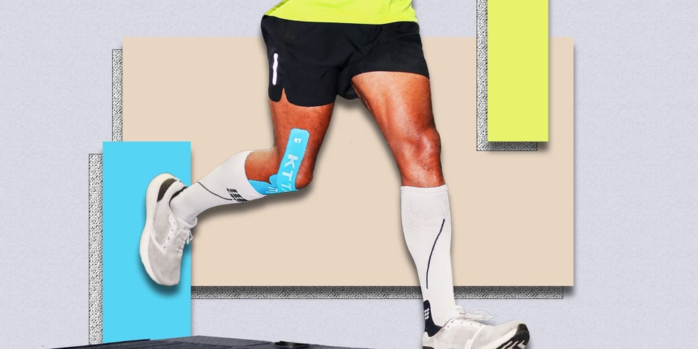 Abstract shot of runners legs and feet on a treadmill
