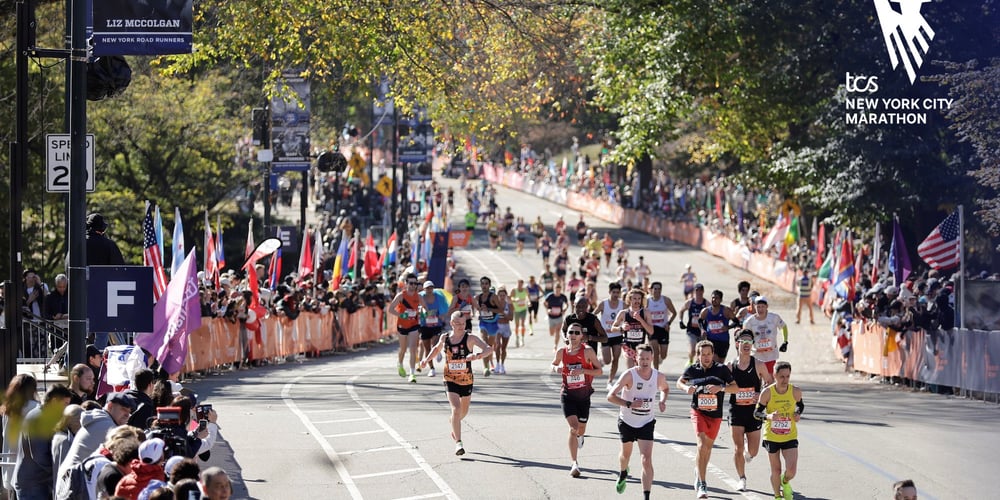 2024 TCS NYC Marathon finishers with TCSNYCM logo overlay