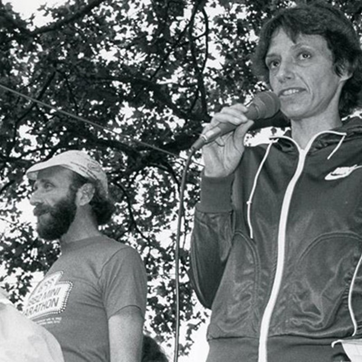 Nina Kuscsik with microphone in 1970s