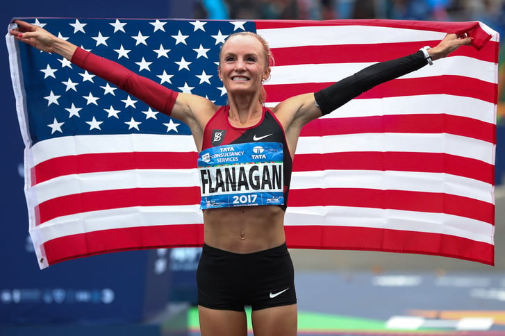 Shalane Flanagan after winning 2017 NYC Marathon