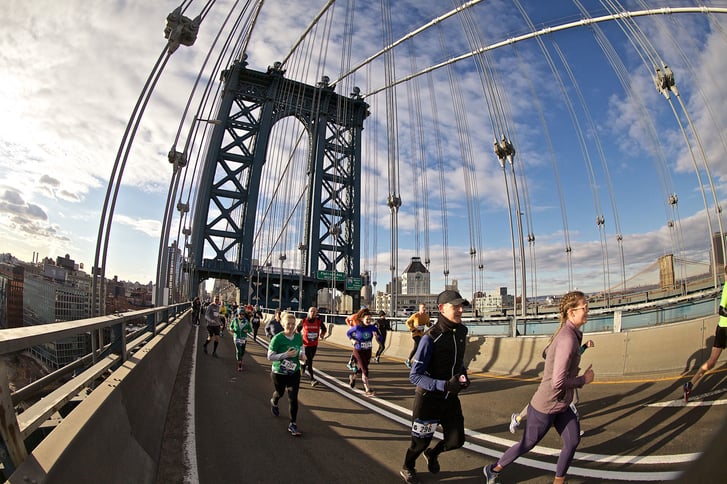 Runners crossing the Manhattan Bridge during the United Airlines NYC Half