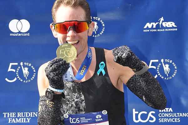 Thomas Eller with medal after 2021 TCS NYC Marathon