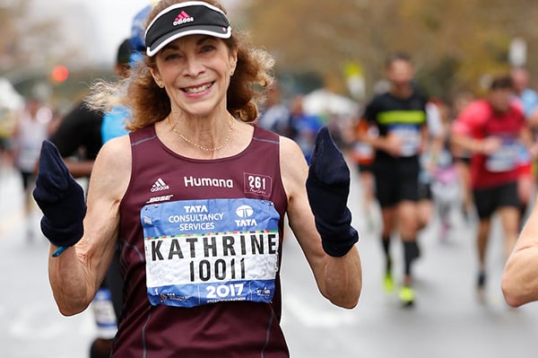 Kathrine Switzer running 2017 TCS NYC Marathon