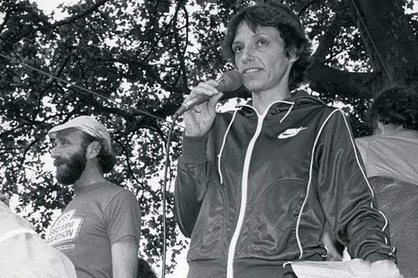Nina Kuscsik with microphone in 1970s