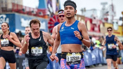 Kester Antiquina finishing 2023 RBC Brooklyn Half
