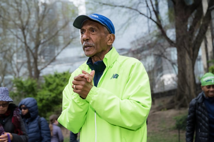Striders coach Ben Navarette in Central Park on National Walking Day 2023
