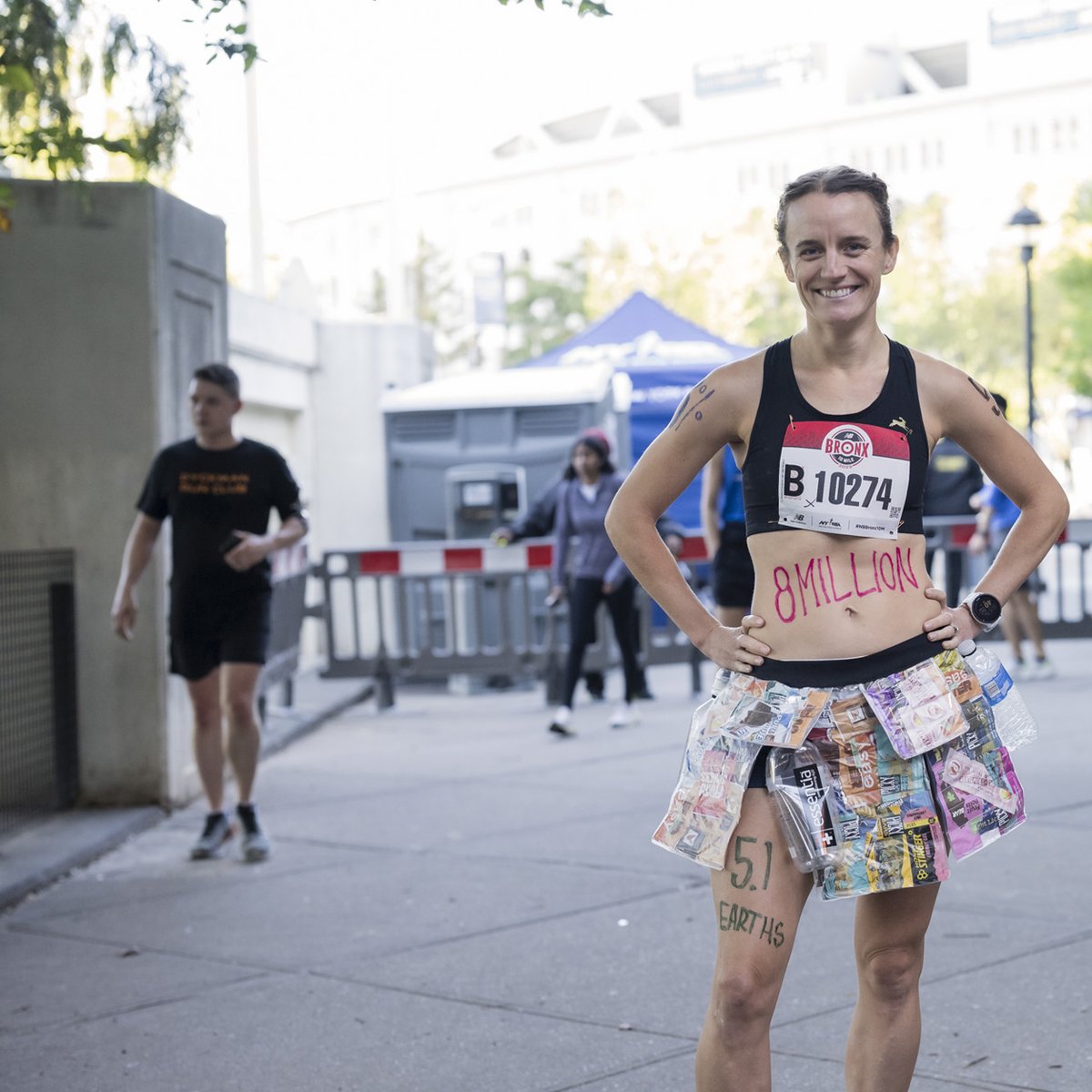Tina Muir wearing a recycled skirt at 2023 New Balance Bronx 10 Mile