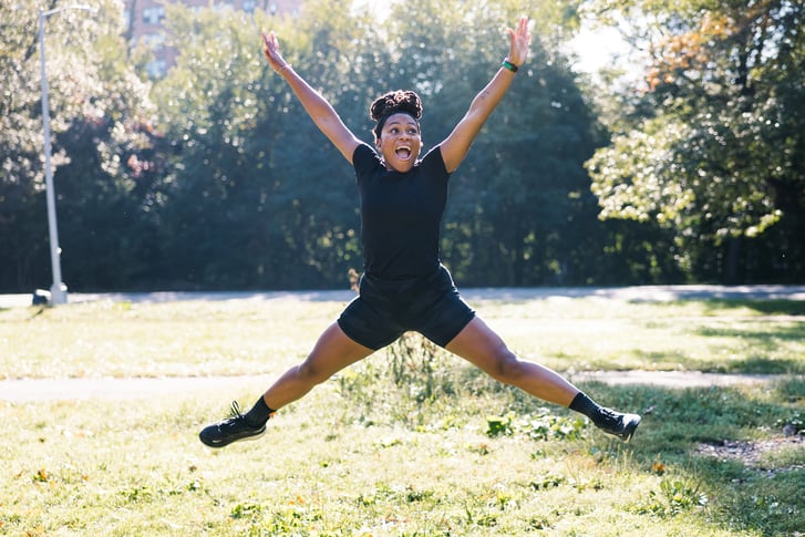 Victoria Fortune jumping in Prospect Park.
