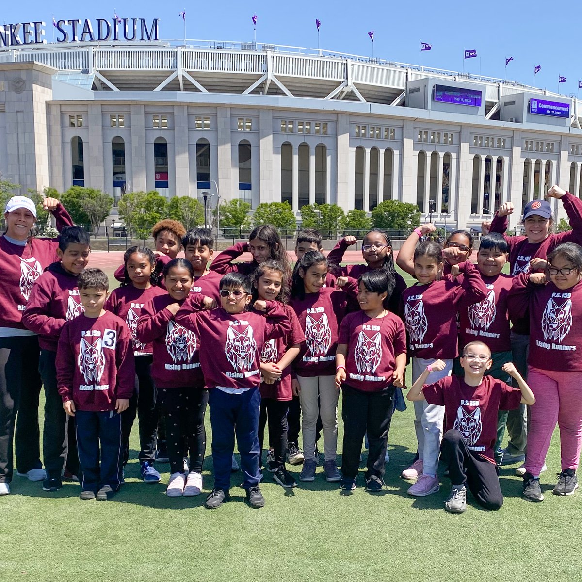 Sally Bojorquez and students in front of Yankee Stadium