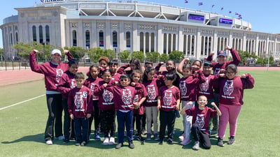 Sally Bojorquez and students in front of Yankee Stadium
