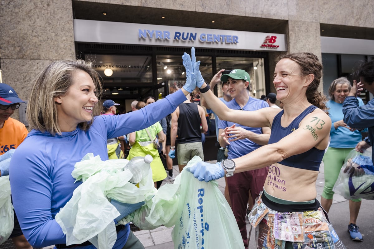 Tina Muir and other participants at 2024 TCS NYC Marathon plogging event