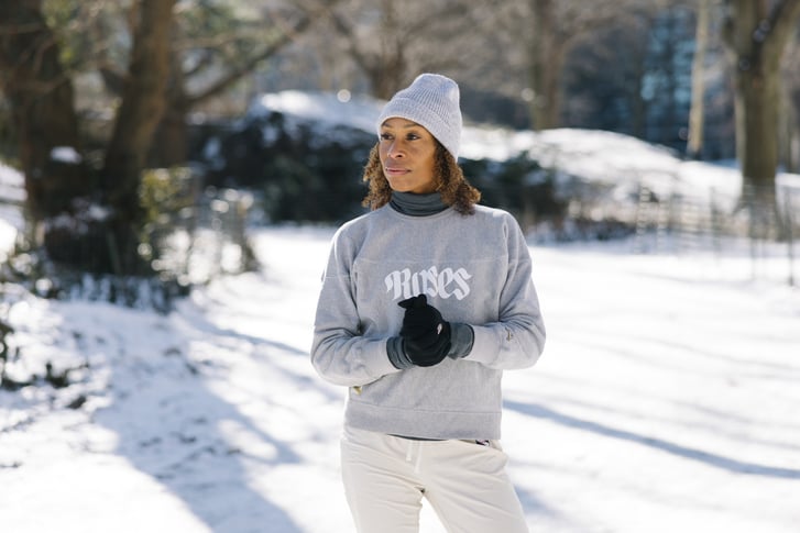 Runner Erica Stanley-Dottin in Central Park on snowy day.