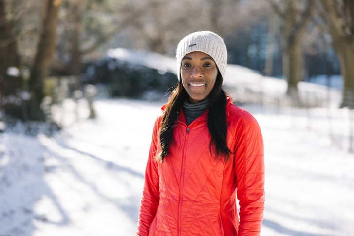 Runner Rolanda Bell in Central Park on snowy day