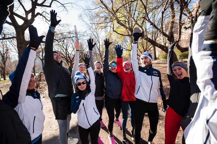 NYRR Group Training runners post-workout in Central Park in December 2022